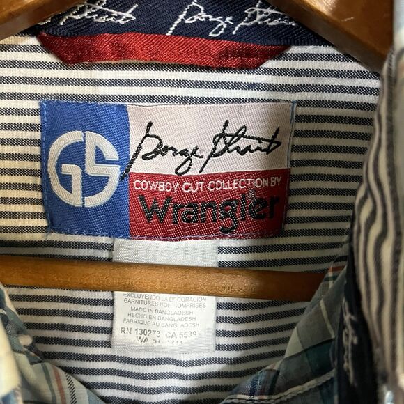 Wrangler George Strait Button Shirt Mens Medium Blue Plaid Check Short Sleeve - Picture 2 of 7